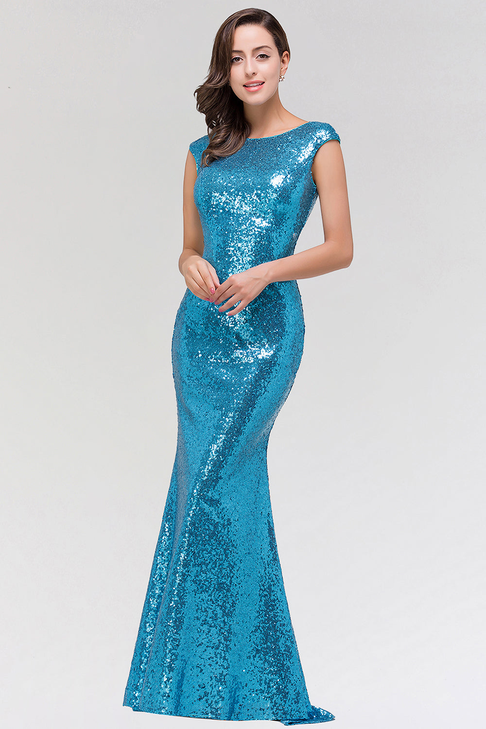 Shinny Sequined Long Mermaid Blue Affordable Bridesmaid Dresses