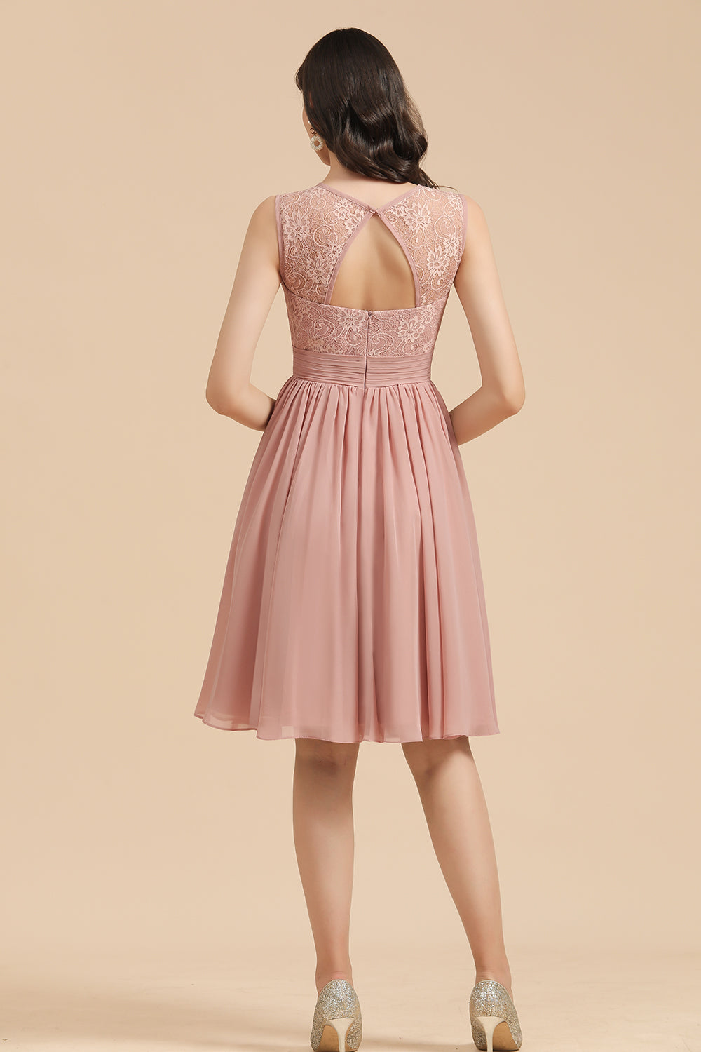 Short Lace Dusty Rose Junior Bridesmaid Dresses