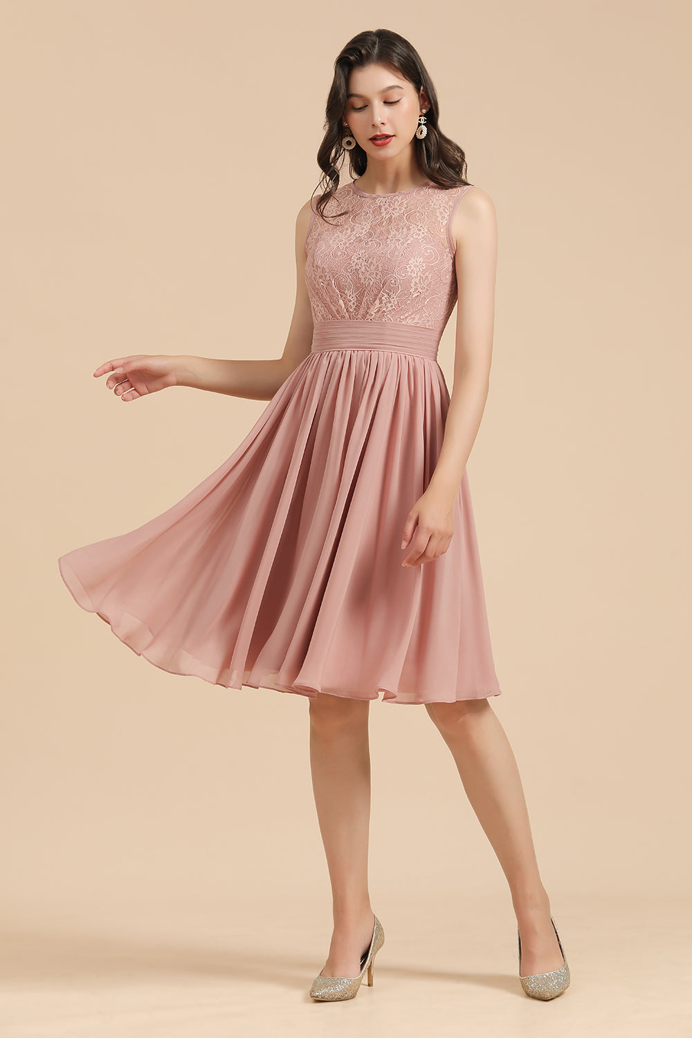 Short Lace Dusty Rose Junior Bridesmaid Dresses