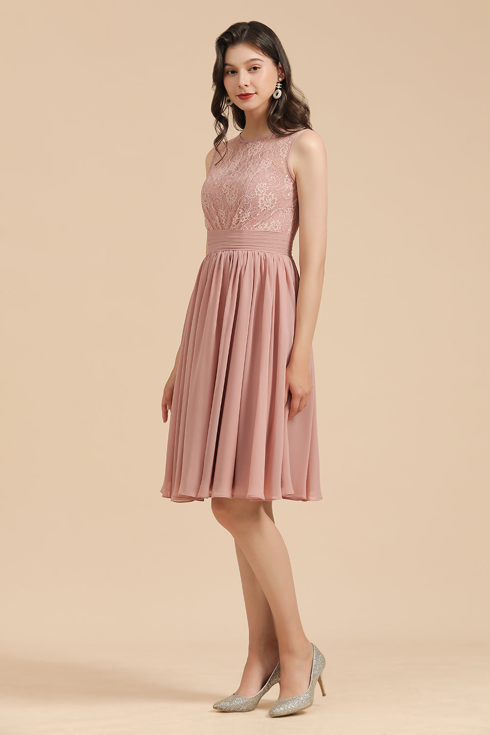 Short Lace Dusty Rose Junior Bridesmaid Dresses