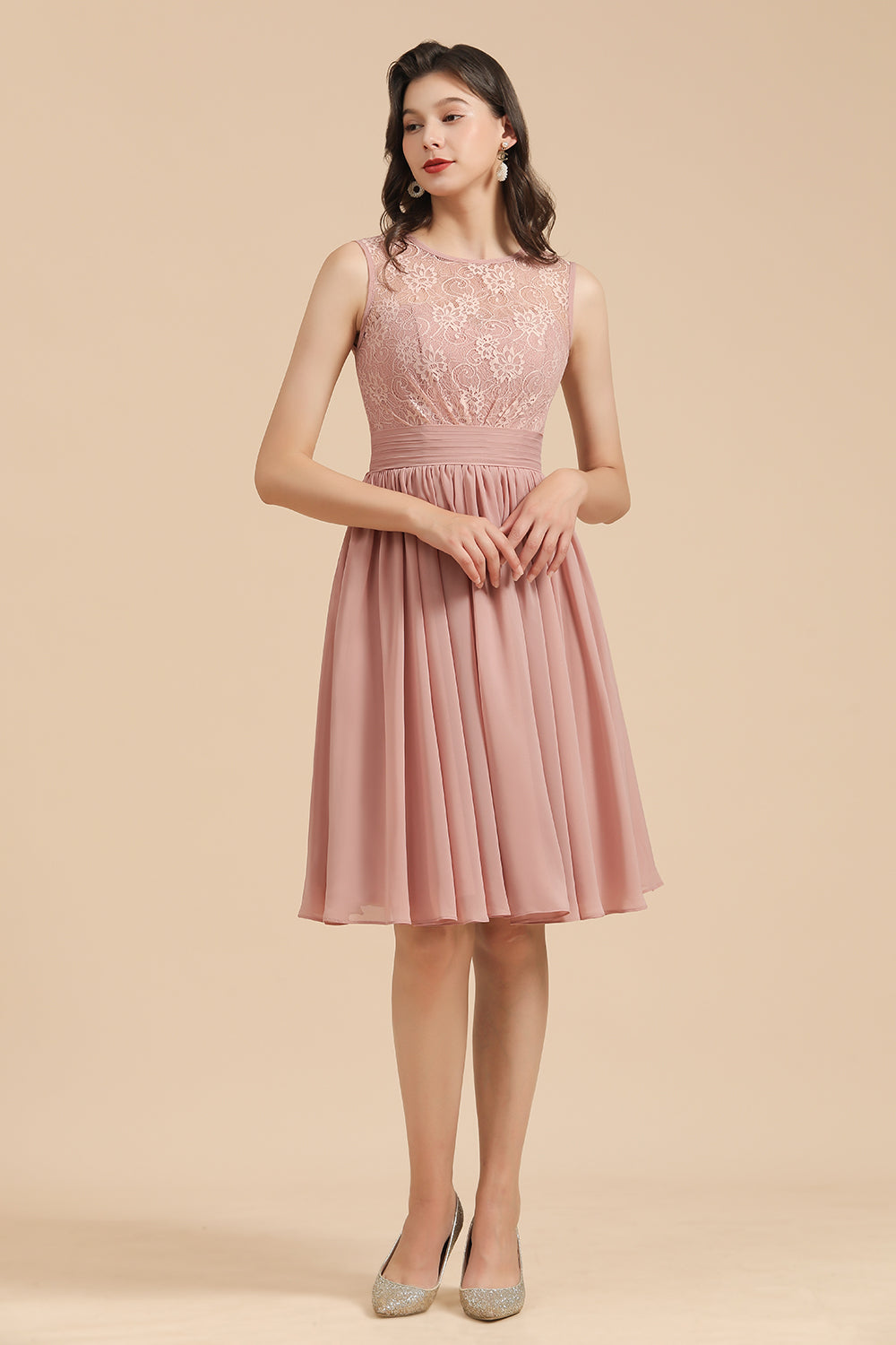 Short Lace Dusty Rose Junior Bridesmaid Dresses