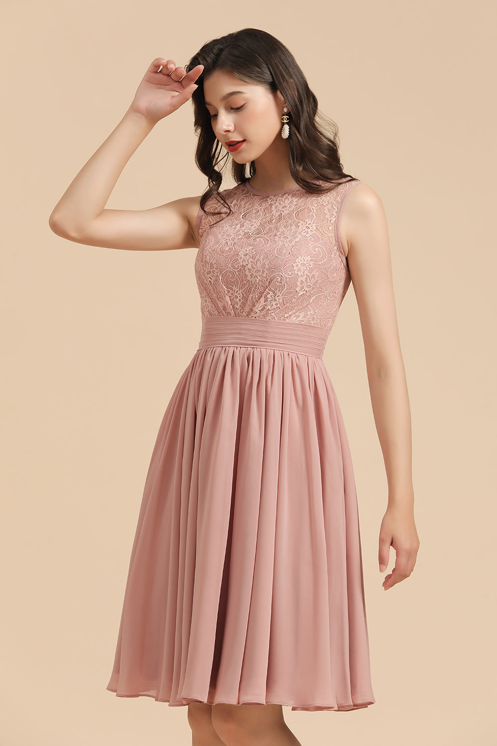 Short Lace Dusty Rose Junior Bridesmaid Dresses