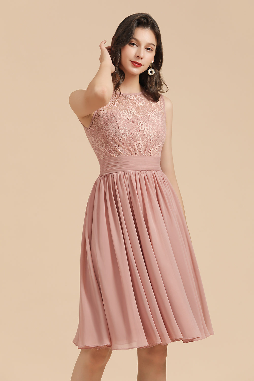 Short Lace Dusty Rose Junior Bridesmaid Dresses