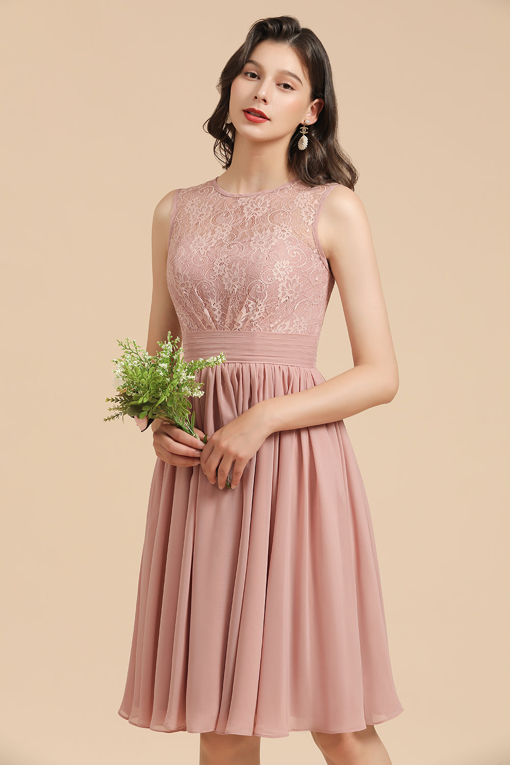 Short Lace Dusty Rose Junior Bridesmaid Dresses