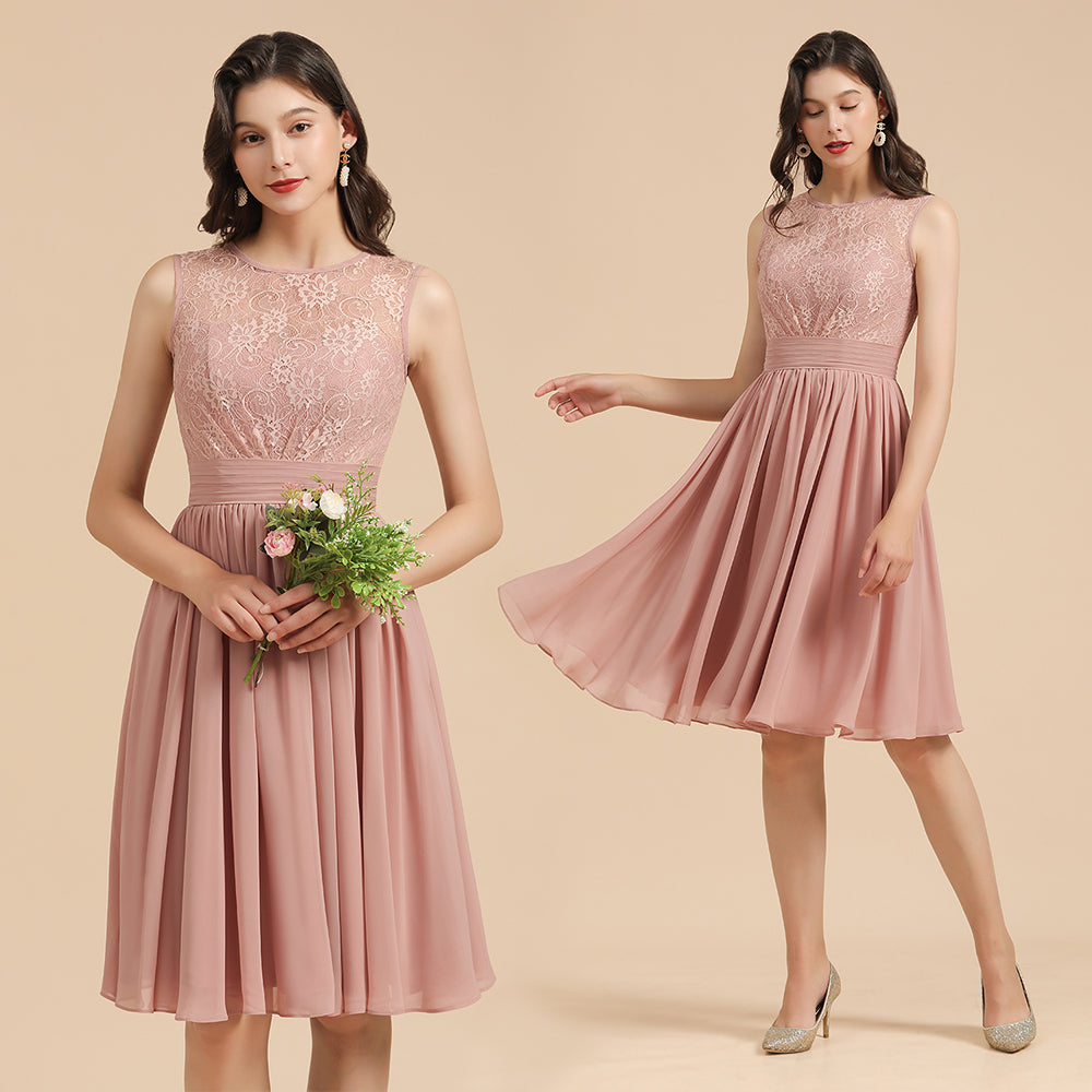 Short Lace Dusty Rose Junior Bridesmaid Dresses