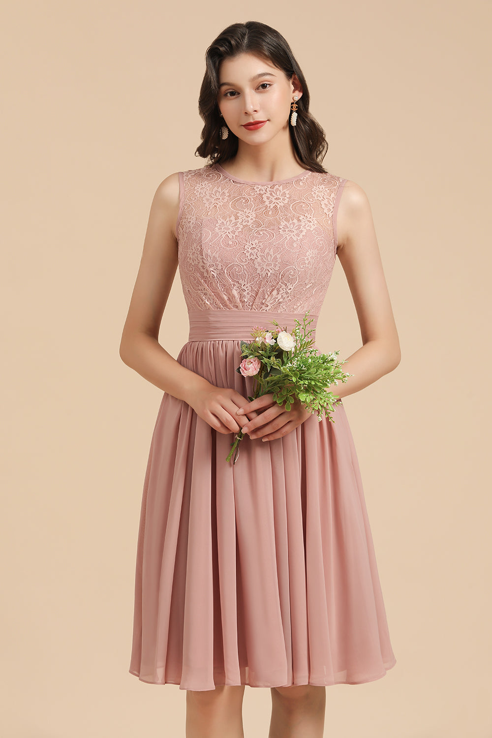 Short Lace Dusty Rose Junior Bridesmaid Dresses