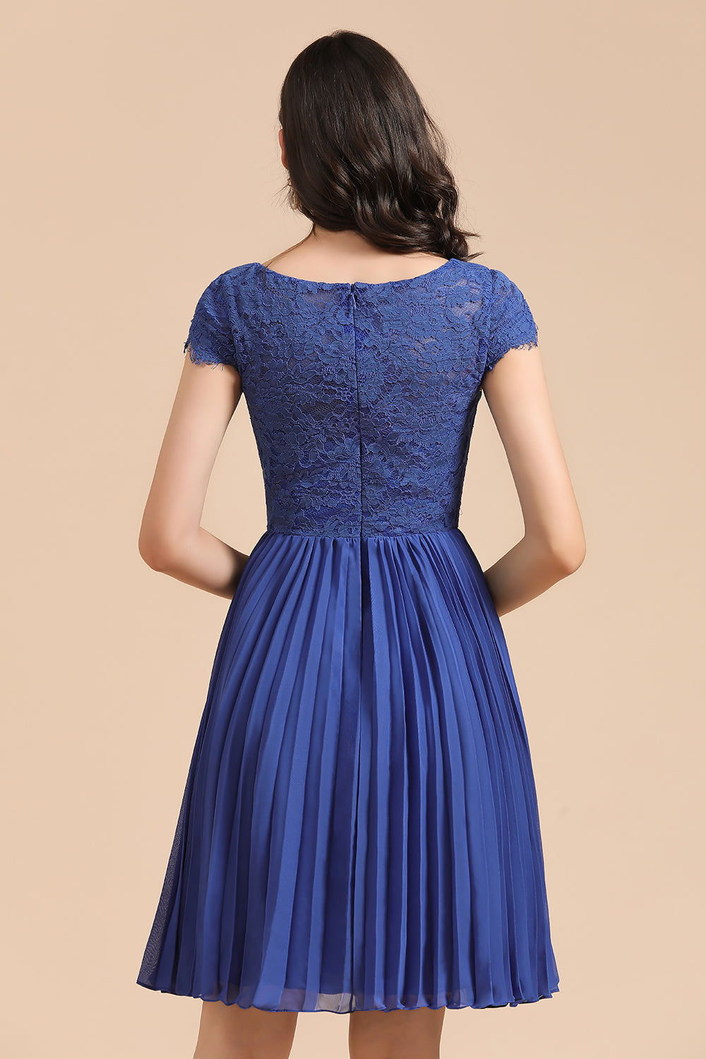 Short Sleeve Royal Blue Lace Junior Bridesmaid Dresses