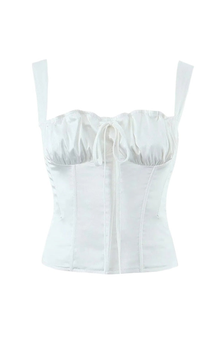 Silky Satin Bow Tie Ruched Bustier Suspender Strap Corset Crop Tank Top