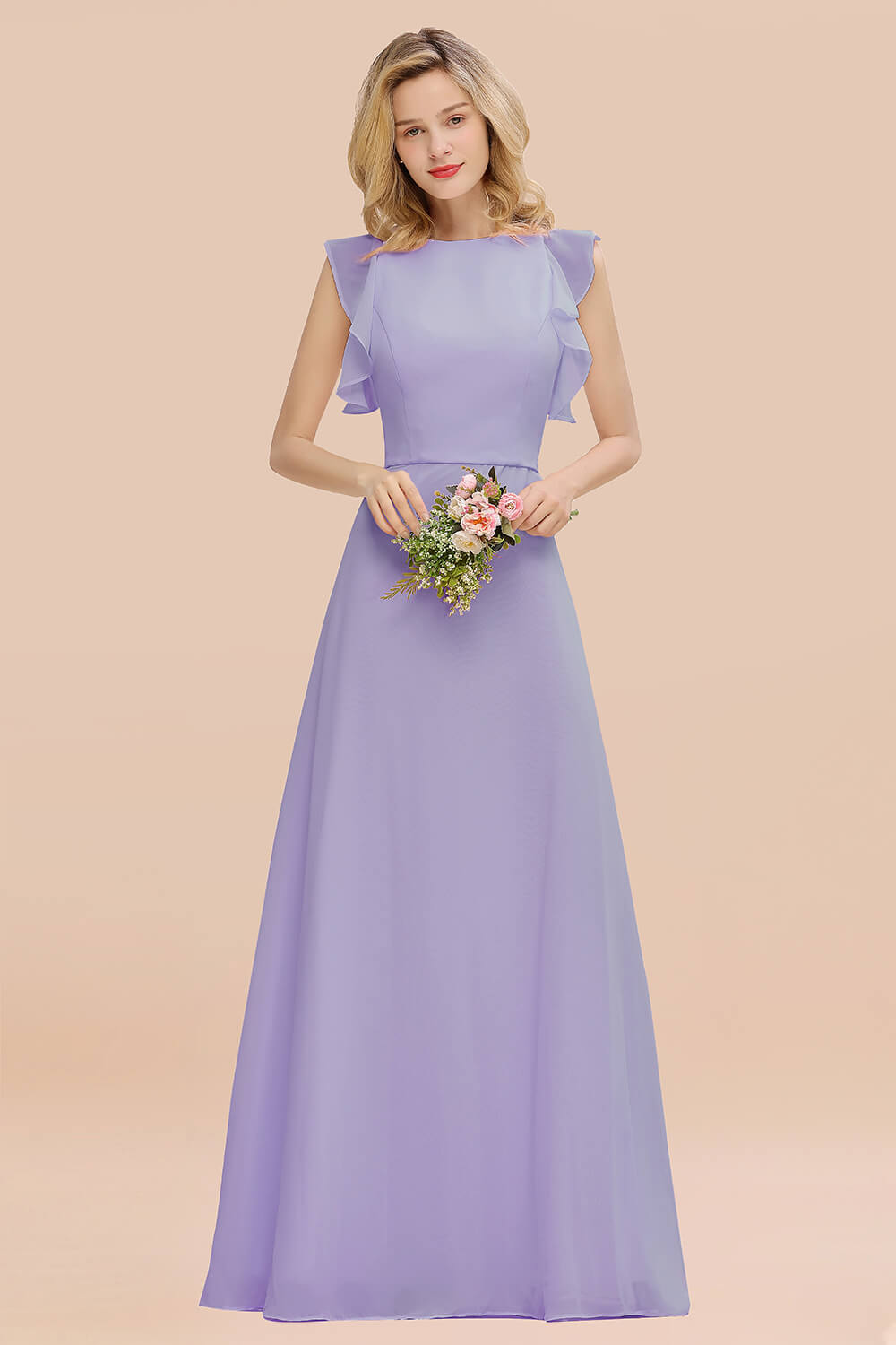 Simple Jewel Draped Sleeves Blushing Pink Bridesmaid Dresses - Fashionpara