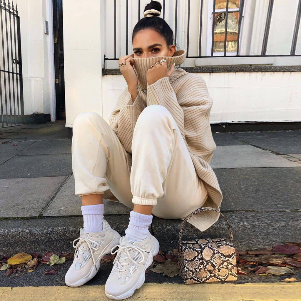 Simple Oversized Rib Split Hem Turtleneck Pullover Sweater - Khaki