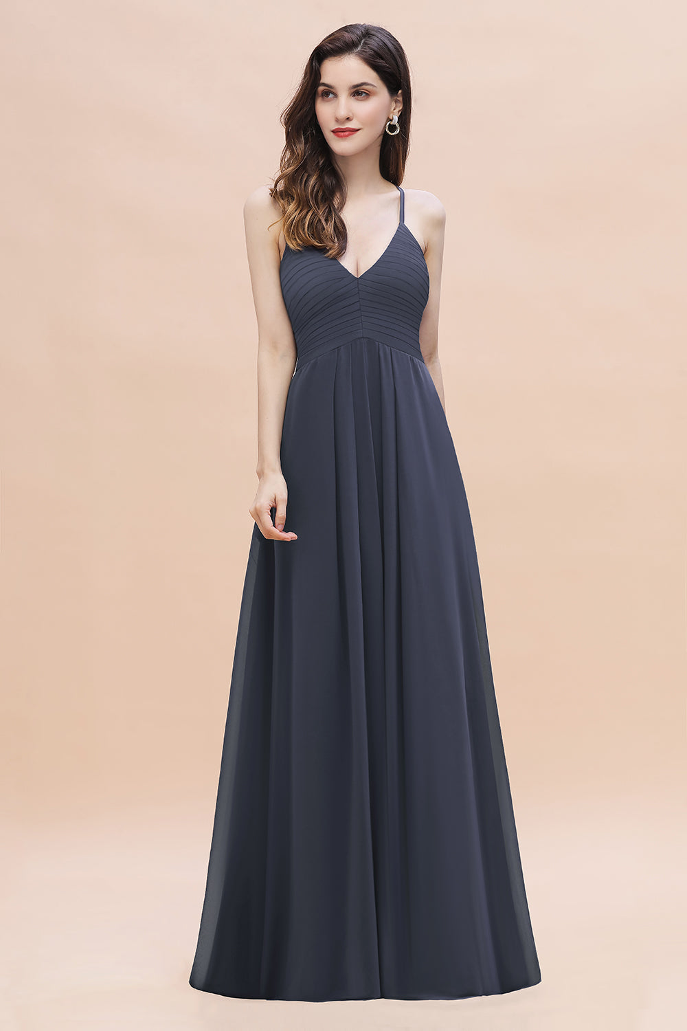 Simple Spaghetti Straps Stormy Chiffon Bridesmaid Dresses with Ruffles On Sale