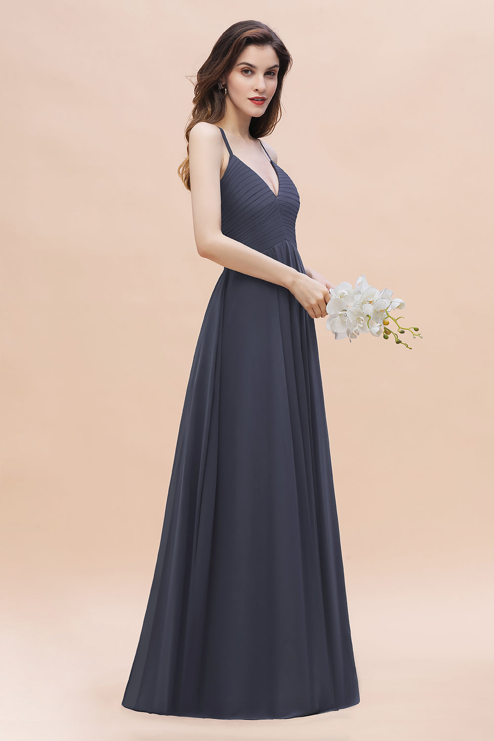 Simple Spaghetti Straps Stormy Chiffon Bridesmaid Dresses with Ruffles On Sale