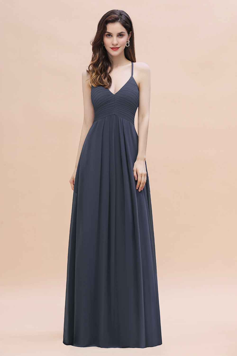 Simple Spaghetti Straps Stormy Chiffon Bridesmaid Dresses with Ruffles On Sale