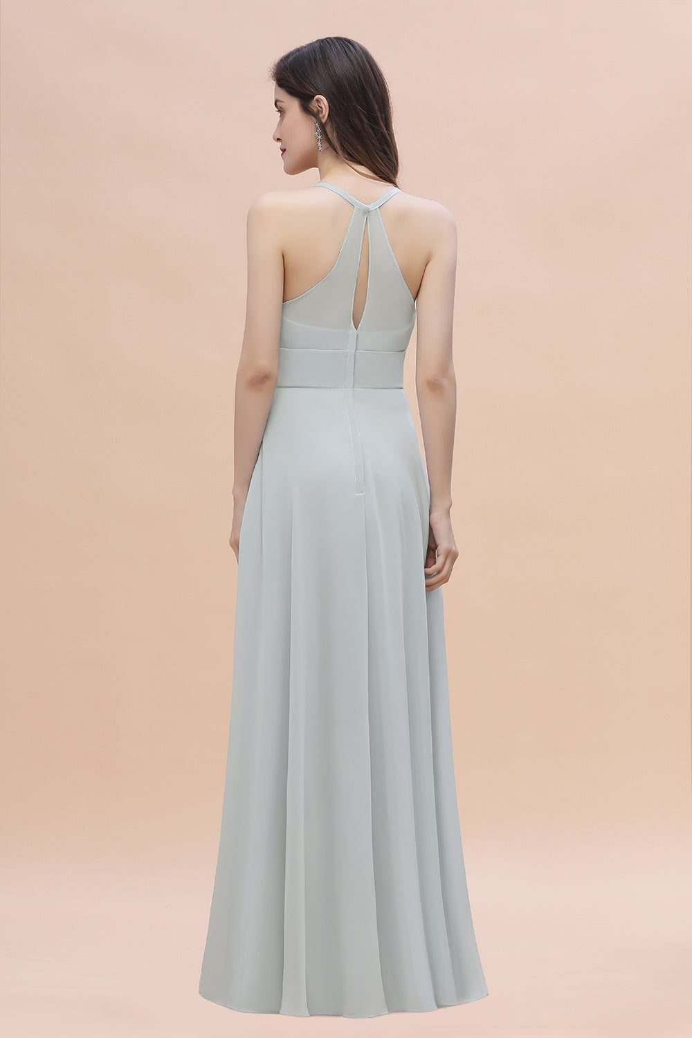 Simple Straps A-line Chiffon Mist Bridesmaid Dresses with Ruffles