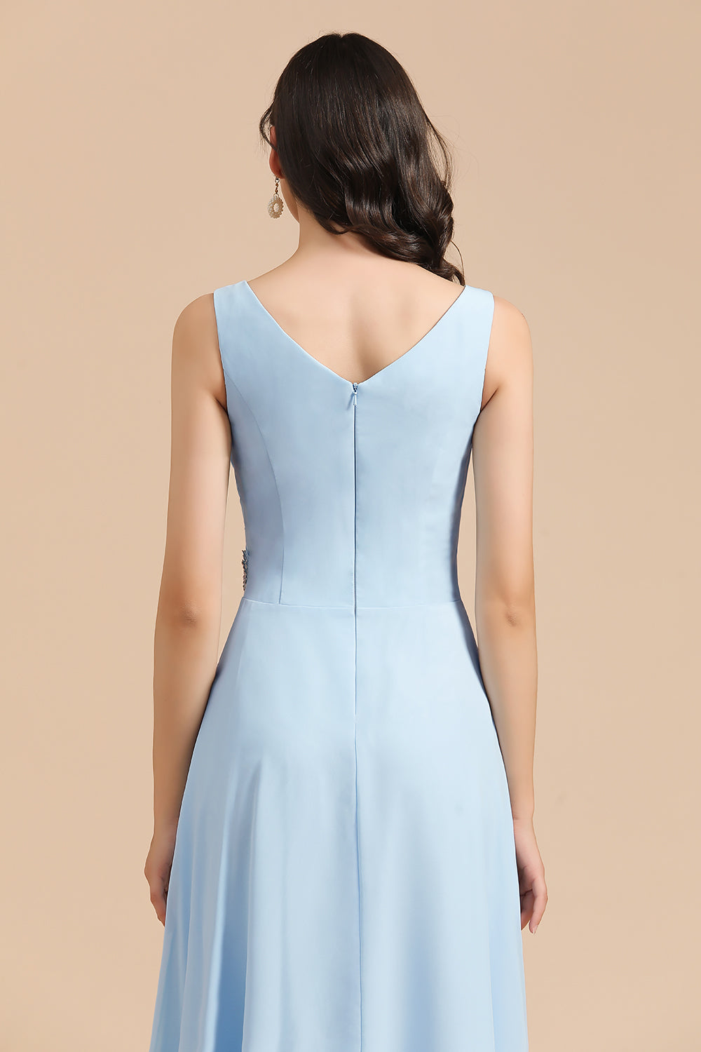 Sky Blue Chiffon Long Bridesmaid Dresses Ruched