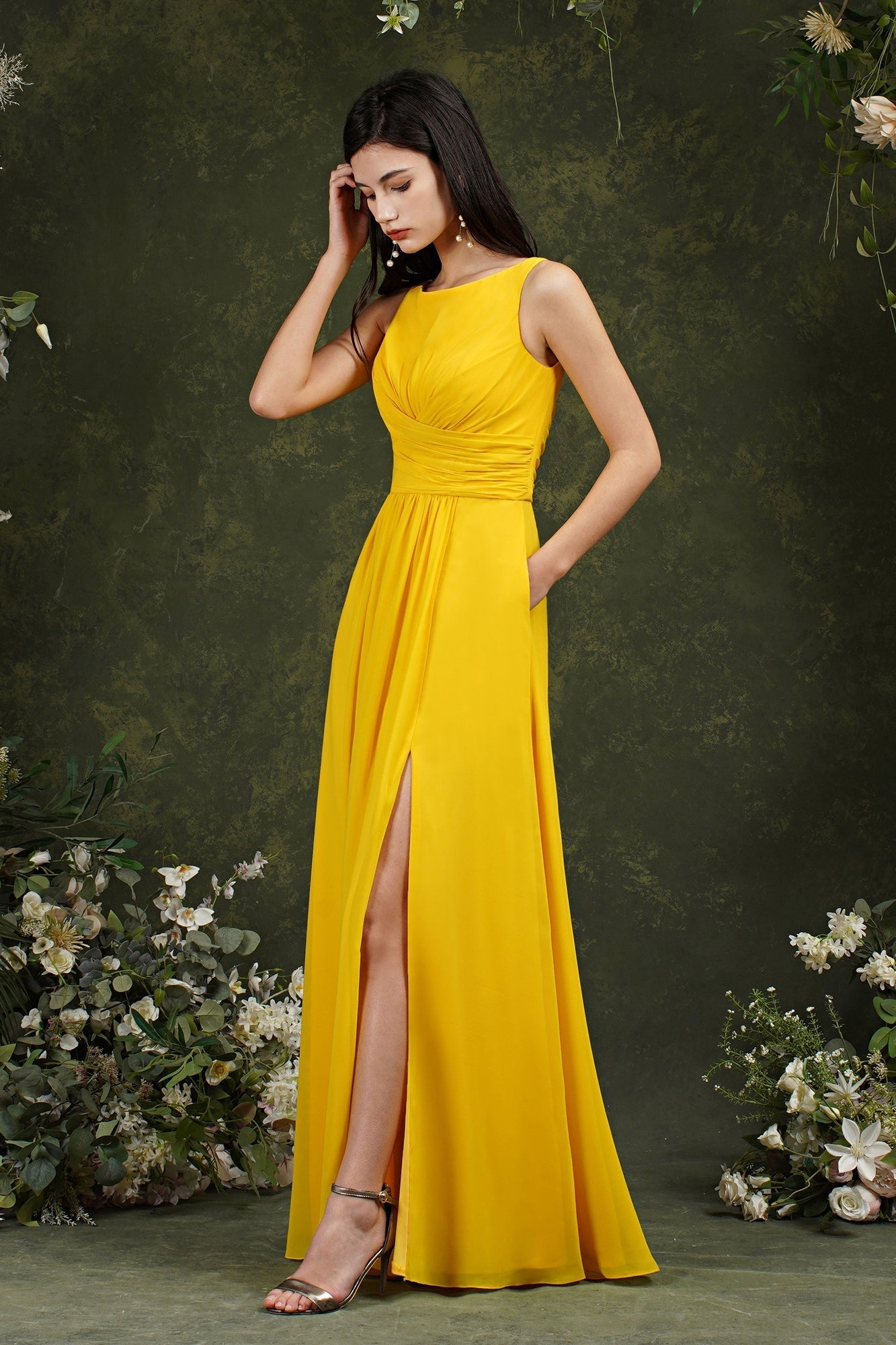 Sleeveless Bridesmaid Dresses Long With Slit