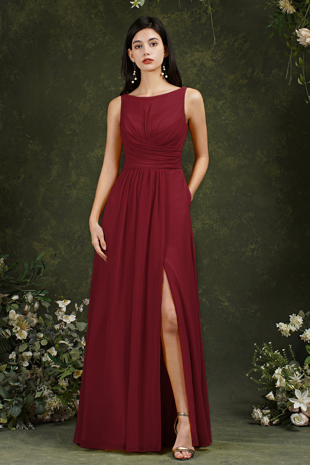 Sleeveless Bridesmaid Dresses Long With Slit