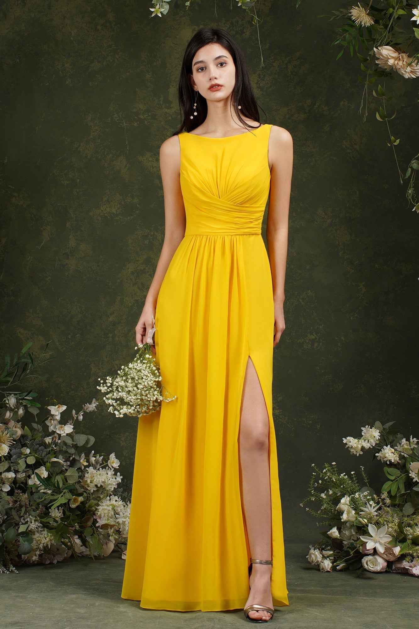 Sleeveless Bridesmaid Dresses Long With Slit