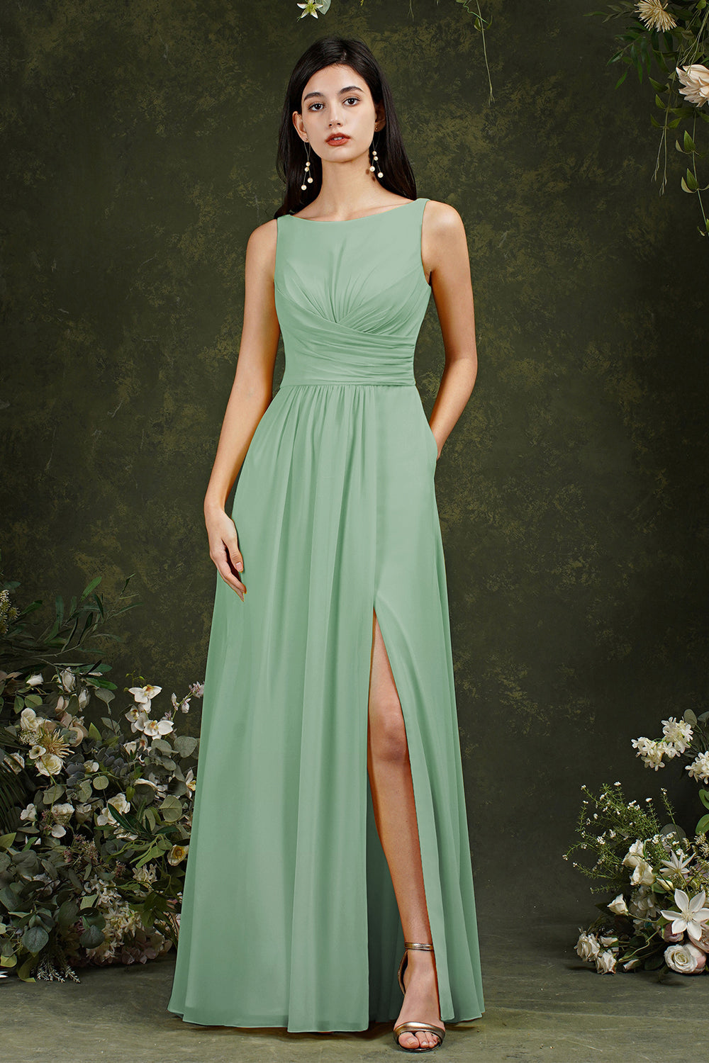 Sleeveless Bridesmaid Dresses Long With Slit