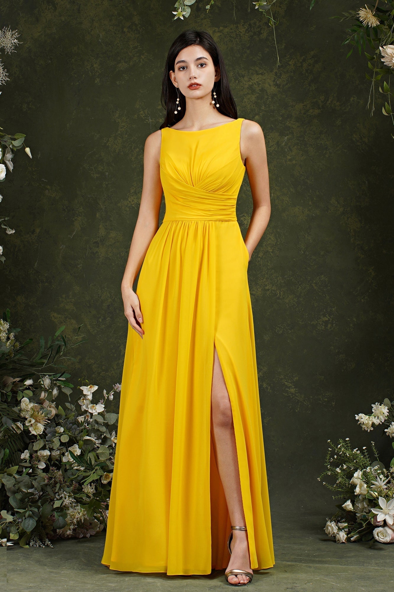 Sleeveless Bridesmaid Dresses Long With Slit