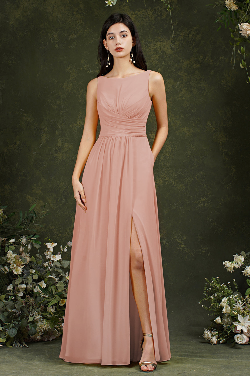 Sleeveless Bridesmaid Dresses Long With Slit