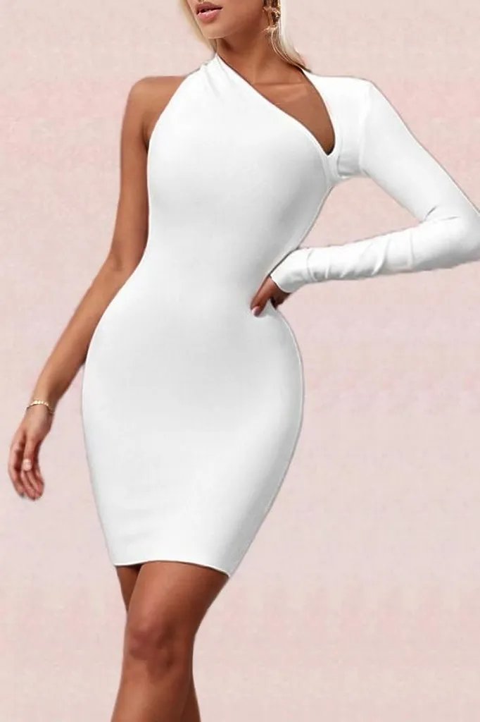 Soho Long Sleeve Bandage Mini Dress - Pearl White - Fashionpara