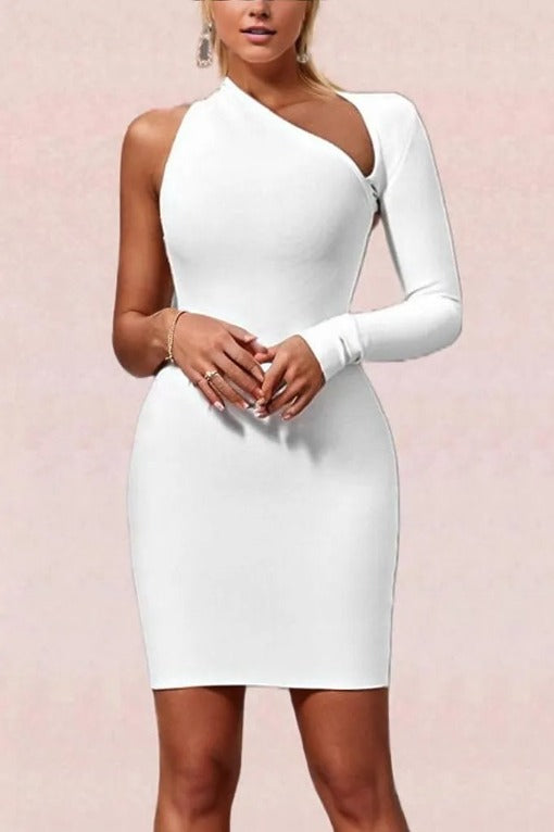 Soho Long Sleeve Bandage Mini Dress - Pearl White - Fashionpara