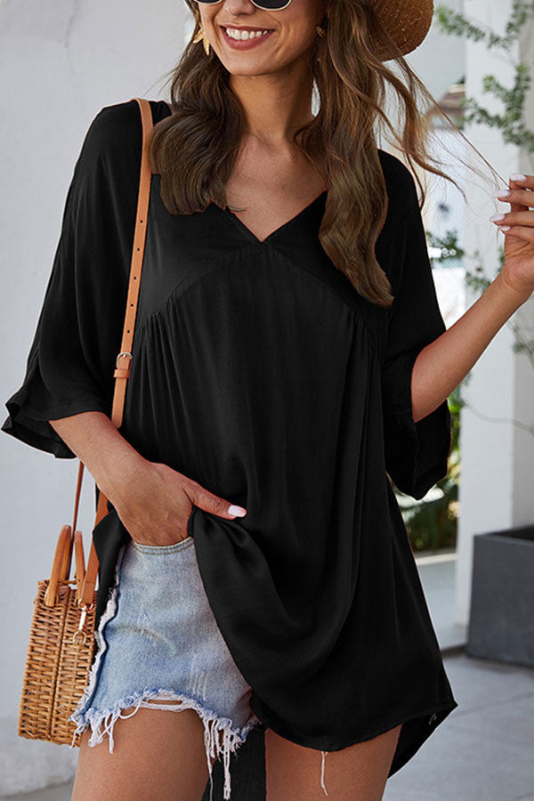 Plain V Neck Loose Dress - Mislish