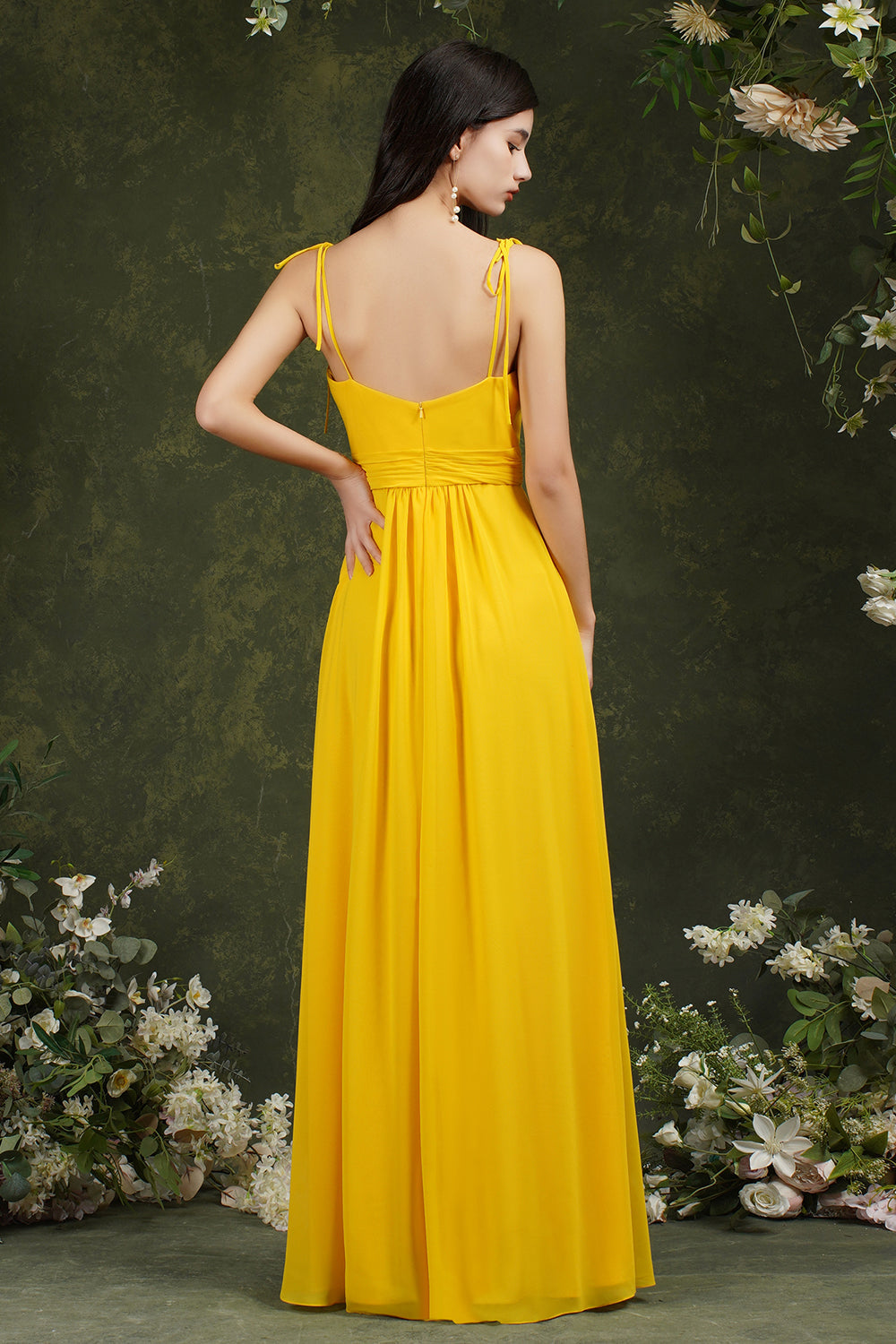 Spaghetti-Straps Bridesmaid Dresses Chiffon With Slit