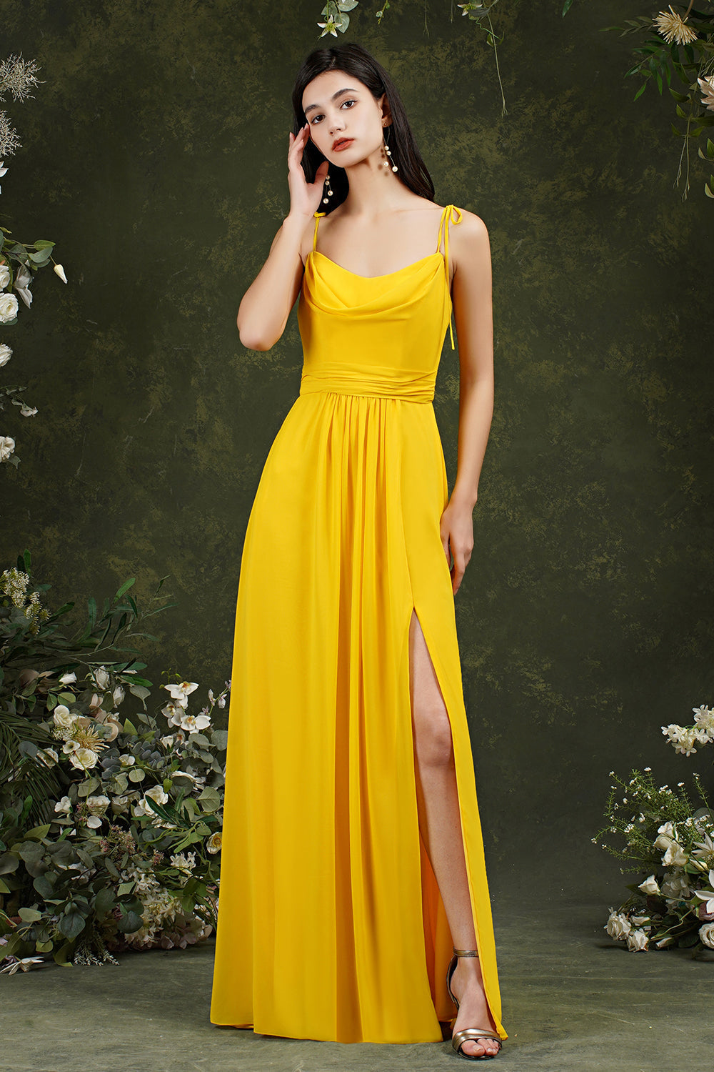 Spaghetti-Straps Bridesmaid Dresses Chiffon With Slit