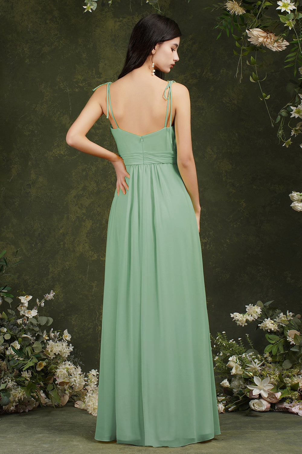 Spaghetti-Straps Bridesmaid Dresses Chiffon With Slit