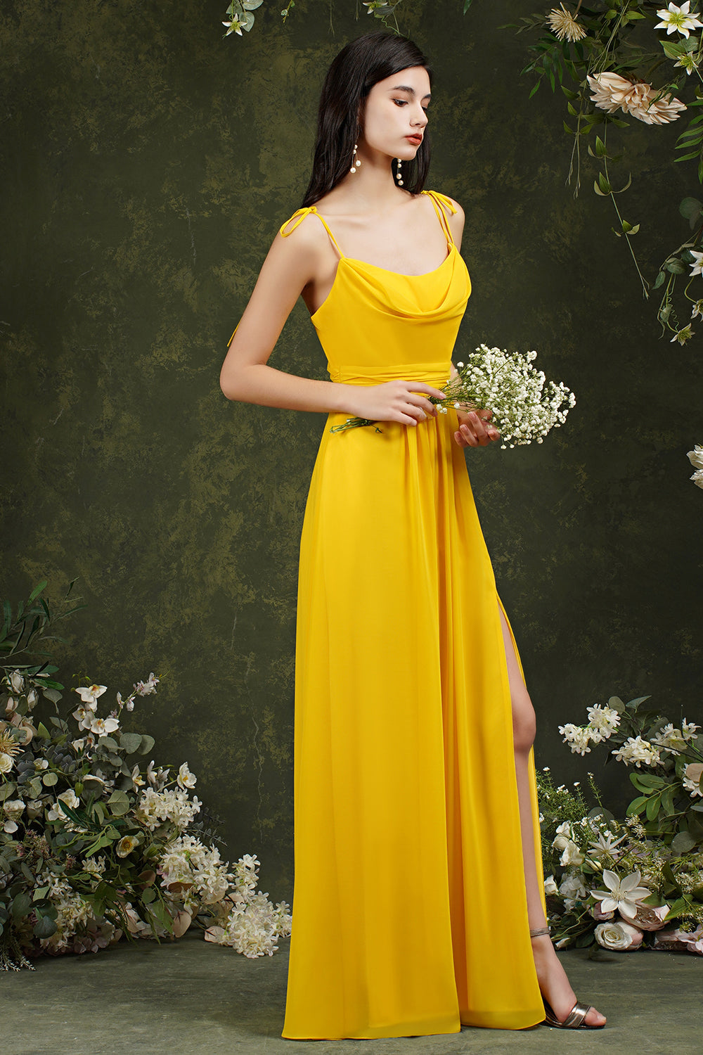 Spaghetti-Straps Bridesmaid Dresses Chiffon With Slit