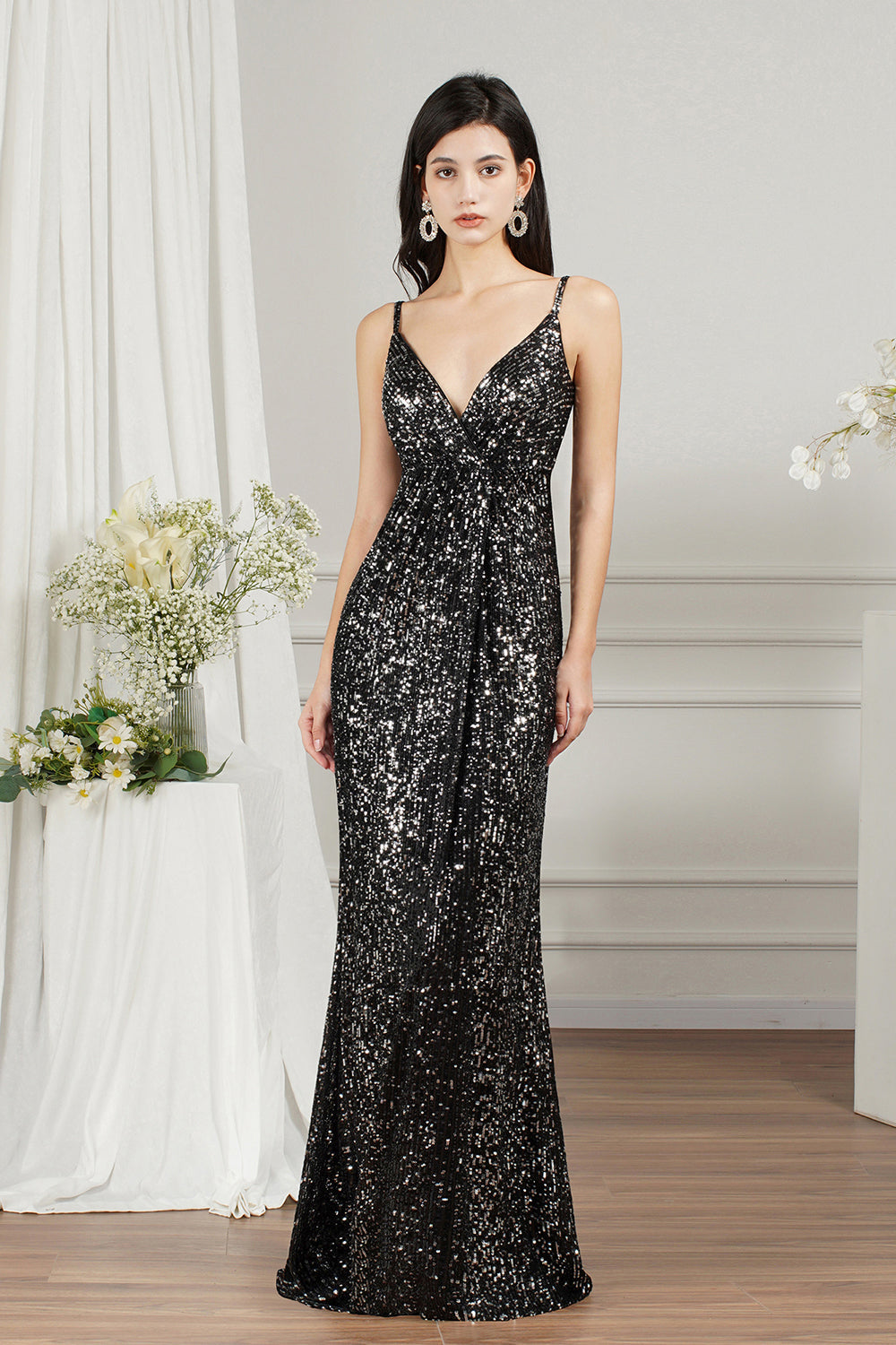 Spaghetti-Straps Sequins Bridesmaid Dresses Sleeveless