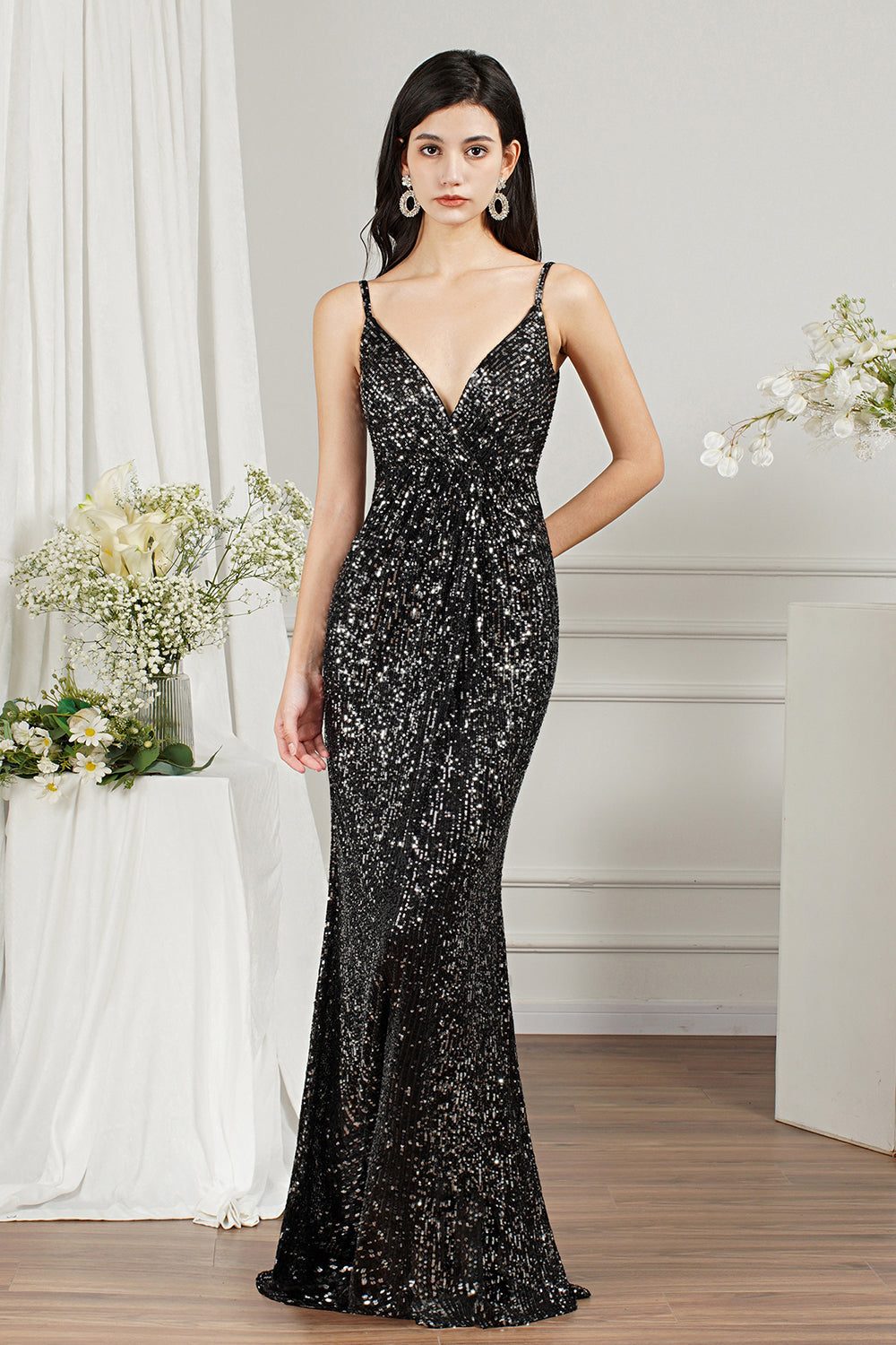 Spaghetti-Straps Sequins Bridesmaid Dresses Sleeveless