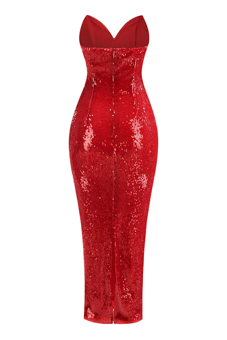 Sparkly Rhinestone Sweetheart Corset Sheath Sequin Cocktail Party Midi Dress