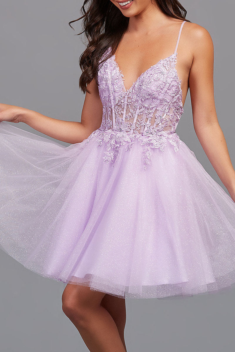 Althea A-Line Backless Tulle Appliqued Homecoming Dress