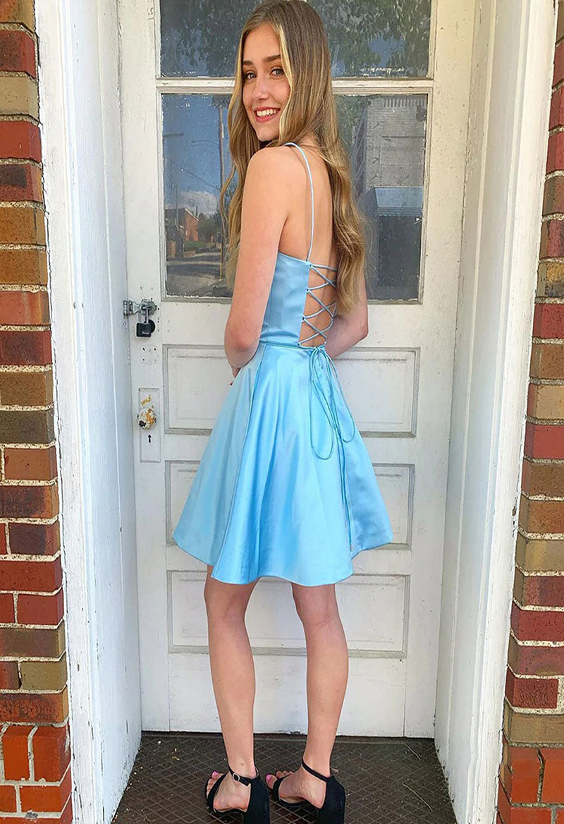 Square-Neck A-Line Sleeveless Satin Short Homecoming Dress