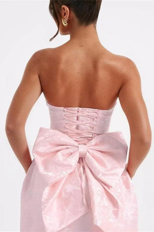 Stunning Sleeveless Ruched Satin Floral Jacquard Mini Homecoming Dress with Bow