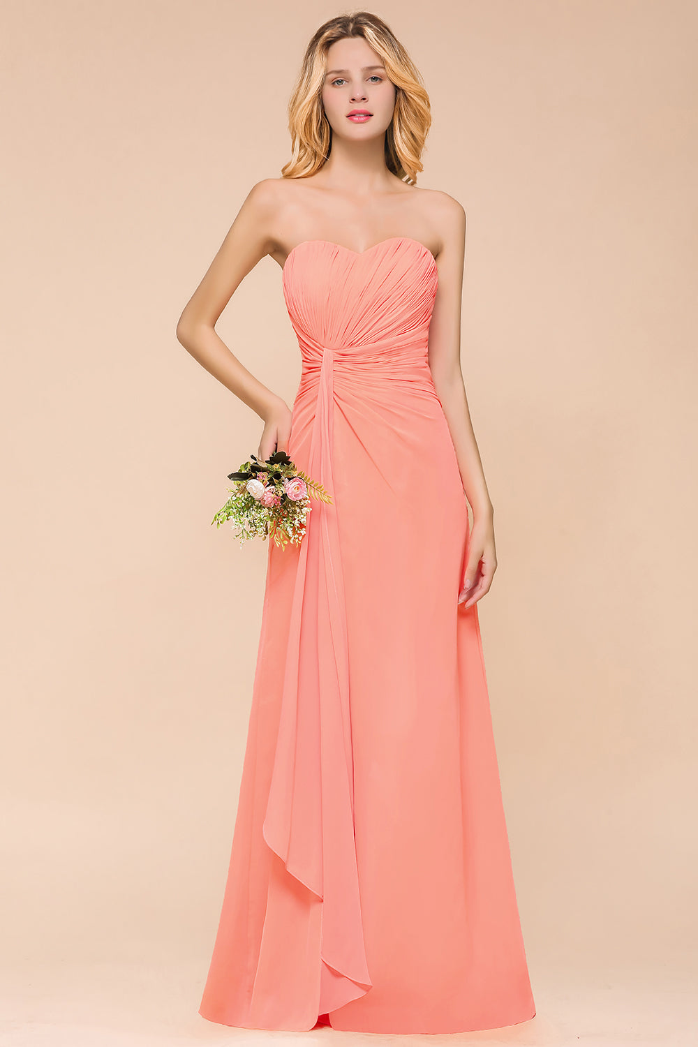 Stylish Sweetheart Ruffle Affordable Coral Chiffon Bridesmaid dresses - Fashionpara