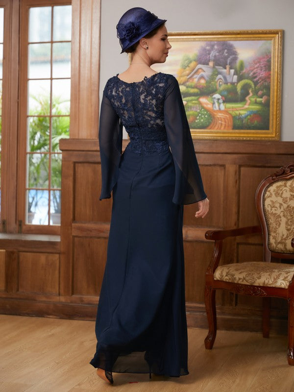 A-Line/Princess Chiffon Applique V-neck Long Sleeves Floor-Length Mother of the Bride Dresses