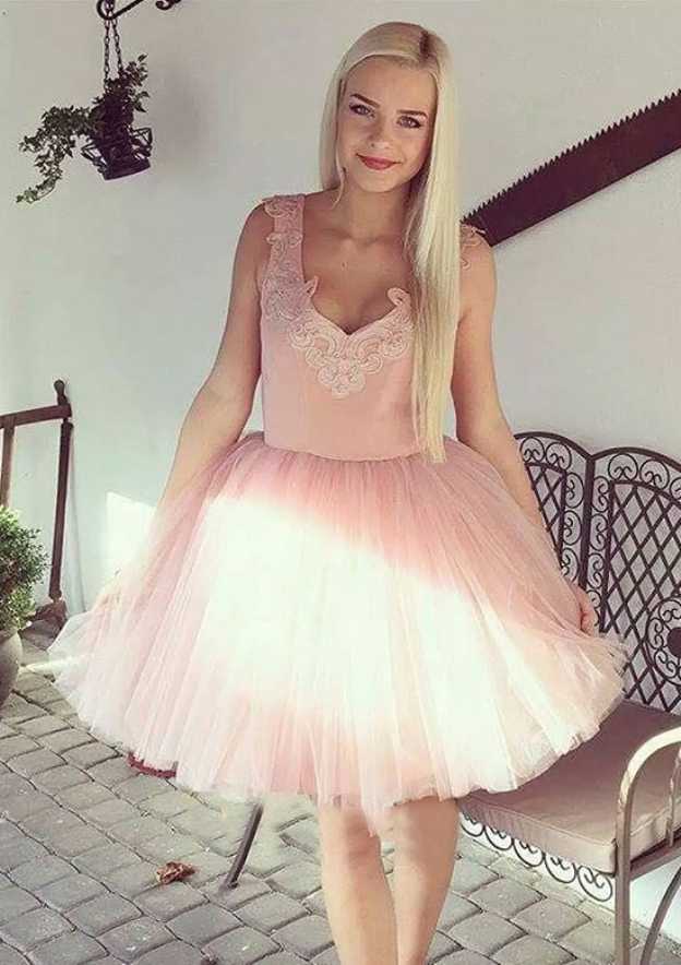 Tulle Homecoming Dress Ball Gown Sweetheart Short with Appliqued Detail