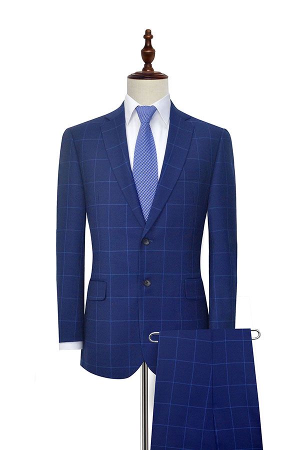 Unique Plaid Two Buttons Notch Lapel Flap Pocket Mens Suits for Formal