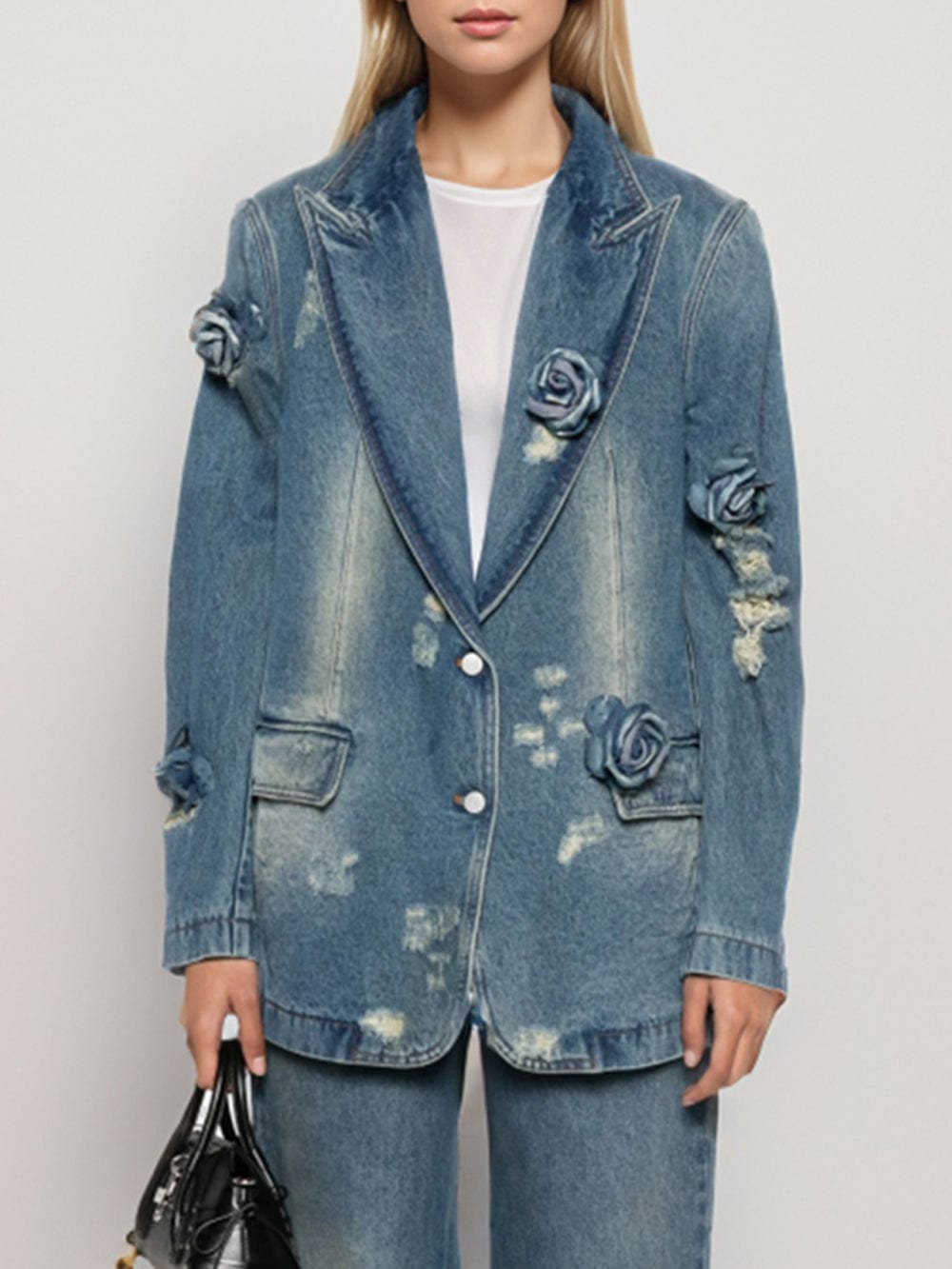 Applique Denim Blazer - Fashionpara