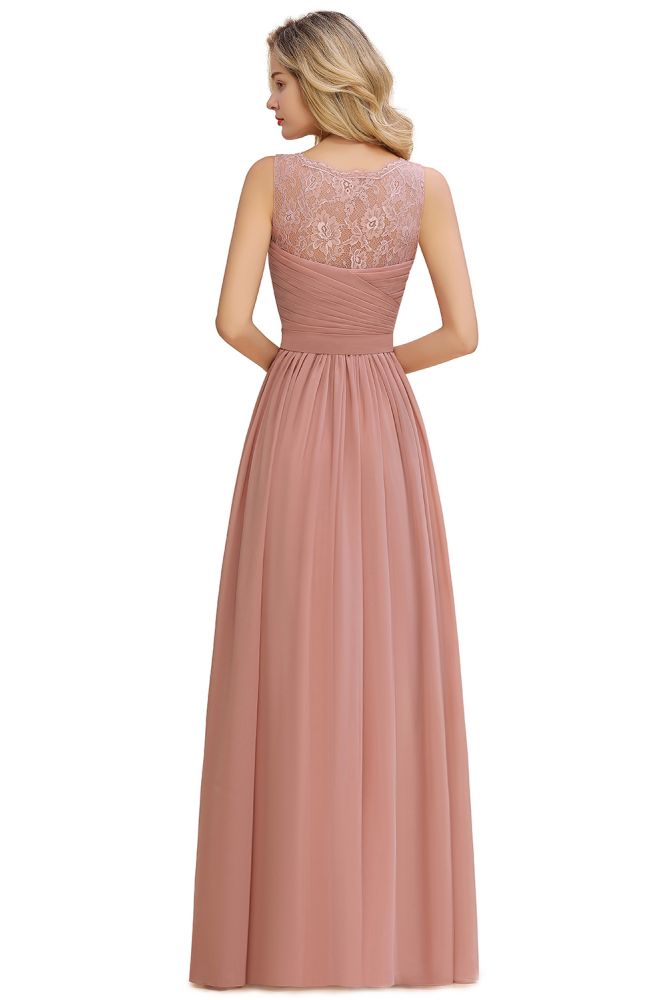 Amazing V-Neck Aline Ruffle Chiffon Bridesmaid Dress Sleeveless Floral Evening Dress