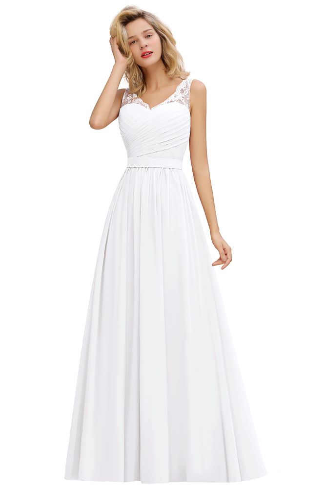 Amazing V-Neck Aline Ruffle Chiffon Bridesmaid Dress Sleeveless Floral Evening Dress