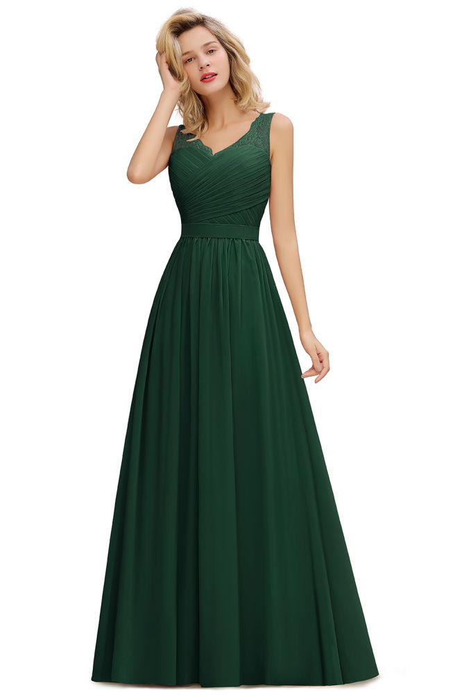 Amazing V-Neck Aline Ruffle Chiffon Bridesmaid Dress Sleeveless Floral Evening Dress