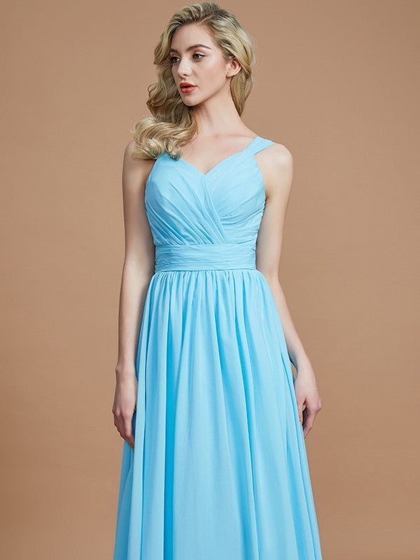 V-Neck Elegant Chiffon Sleeveless Bridesmaid Dresses