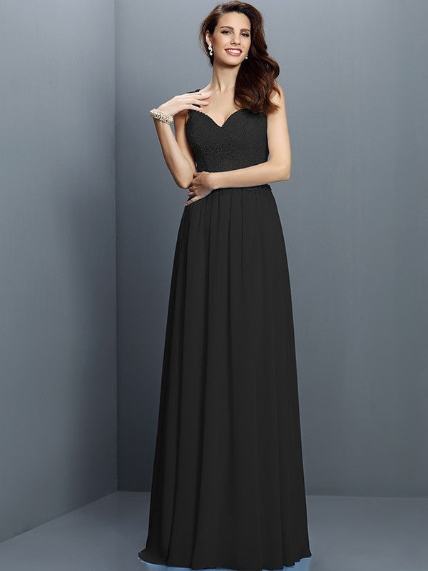 V-Neck Elegant Lace Sleeveless Long Chiffon Bridesmaid Dresses