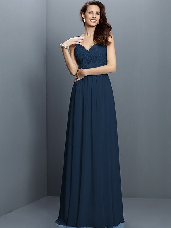 V-Neck Elegant Lace Sleeveless Long Chiffon Bridesmaid Dresses