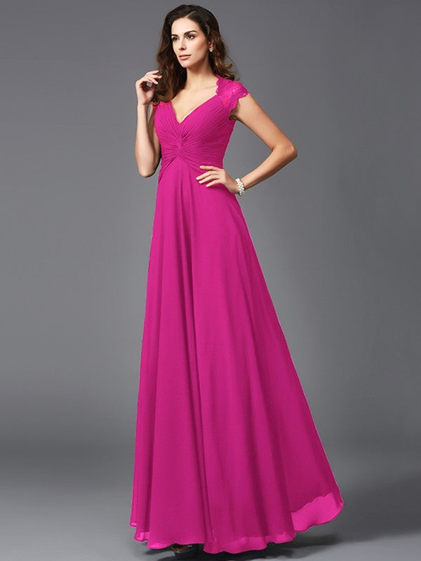 V-Neck Elegant Sleeveless Long Chiffon Bridesmaid dresses